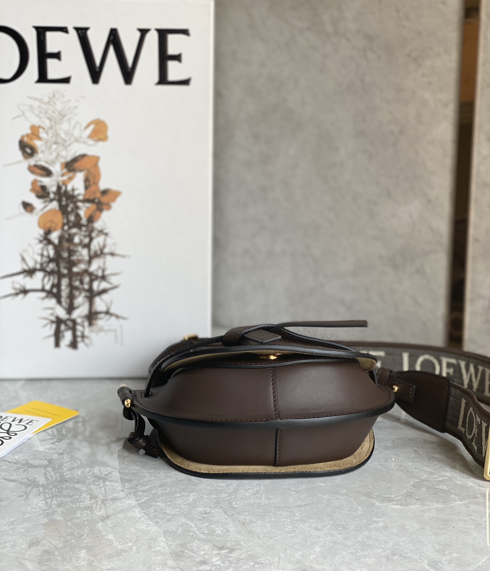 Loewe Mini Gate Dual Bag in Soft Calfskin and Jacquard Dark Chocolate